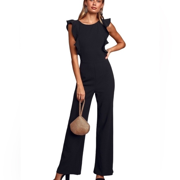 LULU’S Feel Your Love Black Ruffled Wide Leg Jumpsuit Size Medium in Black - Picture 15 of 15